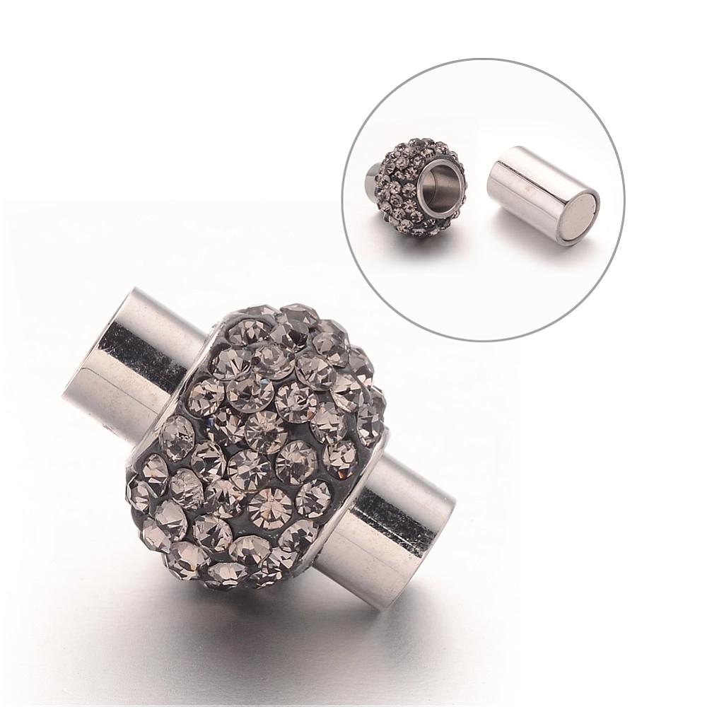 PandaHall 304 Stainless Steel Magnetic Clasps, with Polymer Clay Rhinestone Beads, Grade A, Rondelle, Black Diamond, 17x14mm, Inner Diameter...
