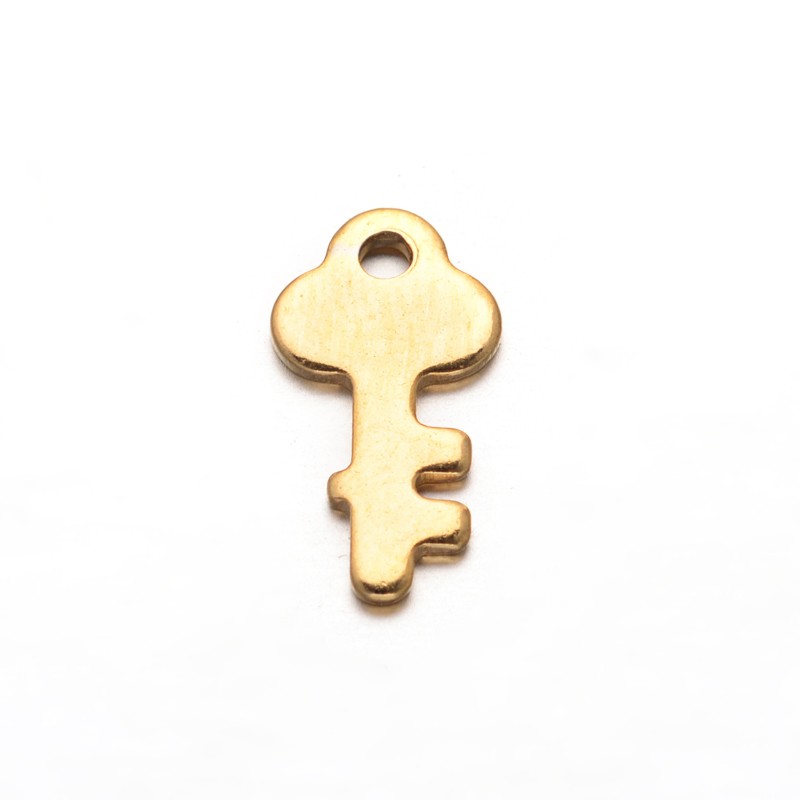 PandaHall Key 304 Stainless Steel Charms, Golden, 13x6.5x1mm, Hole: 1.5mm Stainless Steel Key