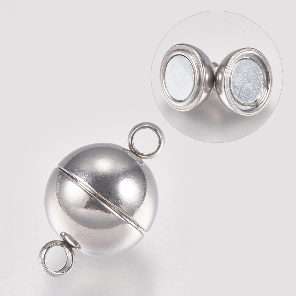 PandaHall 304 Stainless Steel Magnetic Clasps, Stainless Steel Color, 19.5x12mm, Hole: 2.2~2.5mm Stainless Steel Round