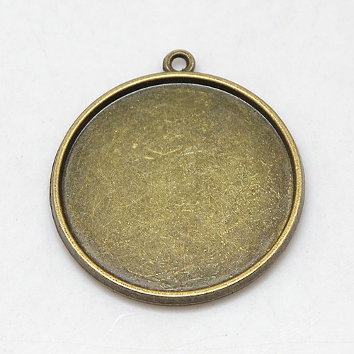 PandaHall Tibetan Style Double-Sided Patch Flat Round Pendant Cabochon Settings, Lead Free & Nickel Free & Cadmium Free, Antique Bronze...