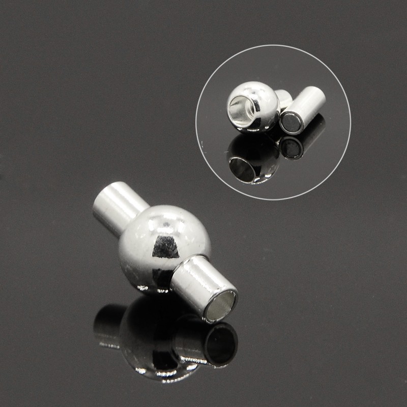 PandaHall Brass Magnetic Clasps, Oval, Silver, 15x8mm, Hole: 3mm Brass Oval