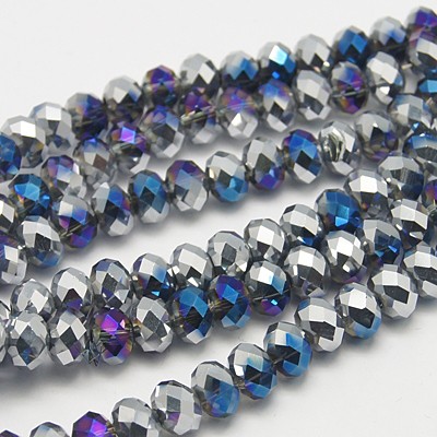 PandaHall Electroplate Glass Faceted Rondelle Beads Strands, Half Plated, MidnightBlue, 4x3mm, Hole: 1mm; about 140pcs/strand, 16.5" Glass...