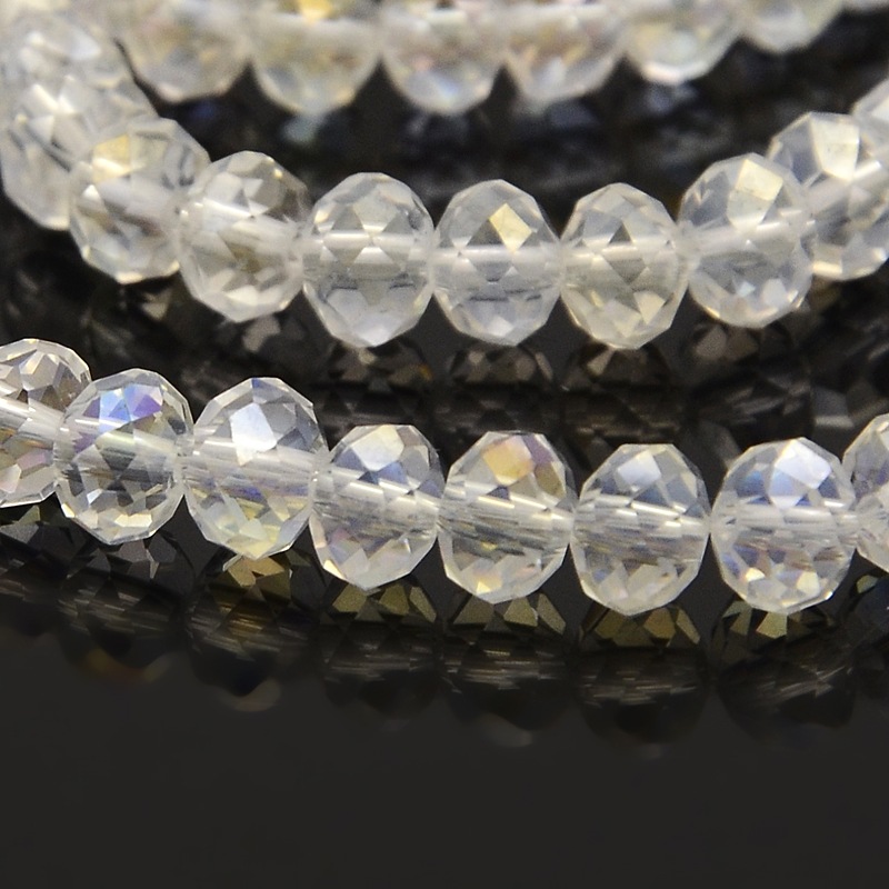 PandaHall AB Color Plated Faceted Rondelle Electroplate Glass Beads Strands, Clear AB, 6x4mm, Hole: 1mm; about 100pcs/strand, 18.1" Glass...