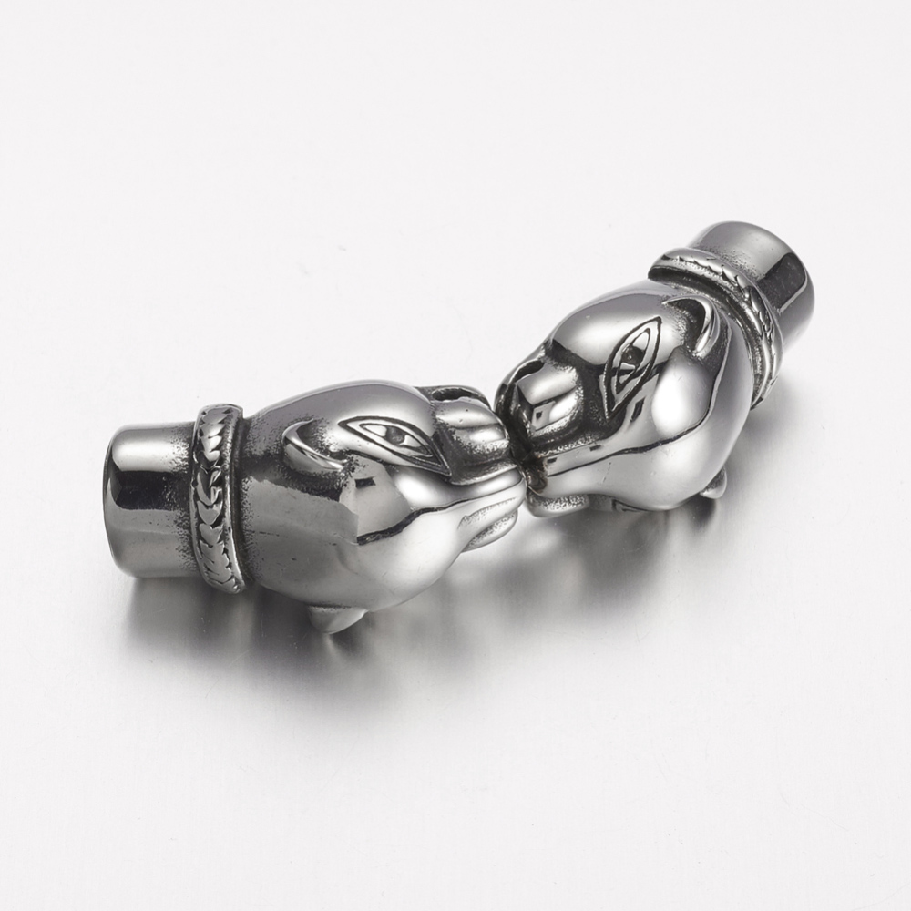 PandaHall 304 Stainless Steel Links, For Leather Cord Bracelets Making, Leopard, Antique Silver, 49x14.5x10.5mm, Hole: 6mm Stainless Steel...