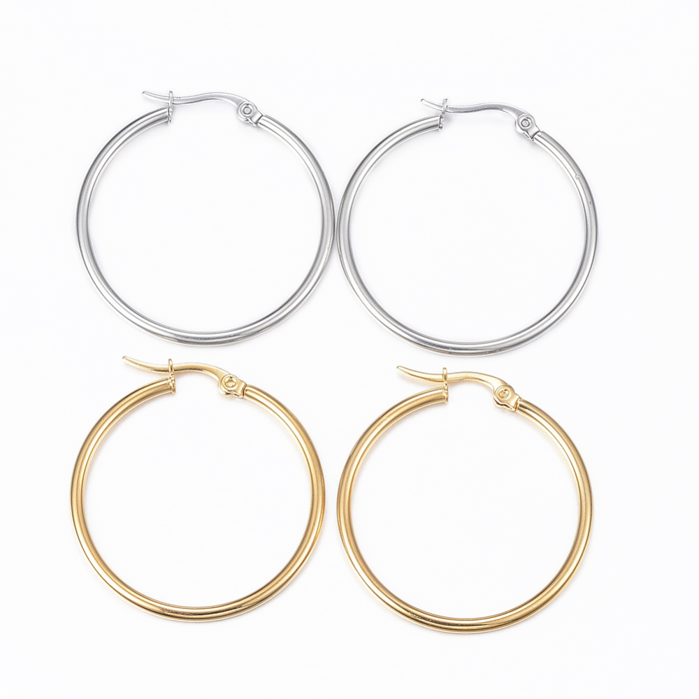 PandaHall 304 Stainless Steel Hoop Earrings, Mixed Color, 36x35x2mm; Pin: 1x0.8mm Stainless Steel Multicolor