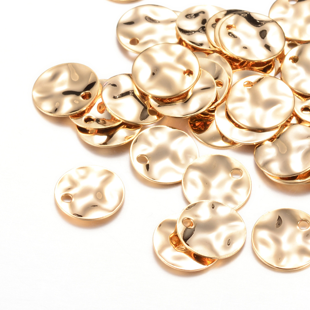 PandaHall Brass Charms, Flat Round, Light Gold, 10x1mm, Hole: 1mm Brass Flat Round