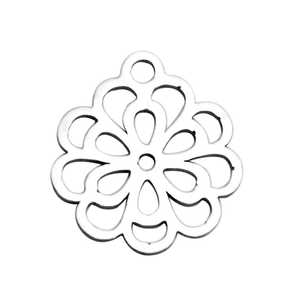 PandaHall 304 Stainless Steel Charms, Flower, Stainless Steel Color, 14.5x13x1mm, Hole: 1.5mm Stainless Steel Flower