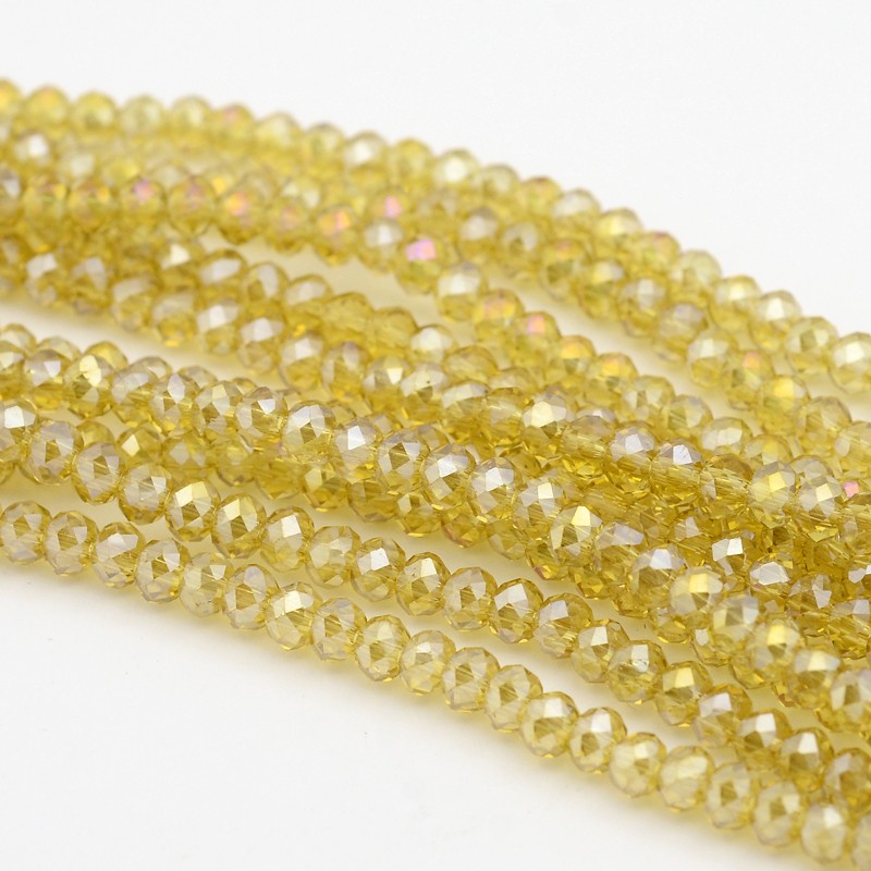 PandaHall Electroplate Glass Beads Strands, AB Color Plated, Faceted, Rondelle, Goldenrod, 3x2mm, Hole: 1mm; about 100pcs/strand, 10" Glass...