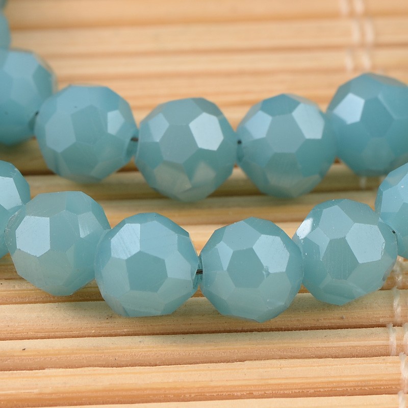 PandaHall Faceted Round Electroplate Imitation Jade Glass Beads Strands, SkyBlue, 6mm, Hole: 1mm; about 99pcs/strand, 22.2" Glass Round Blue