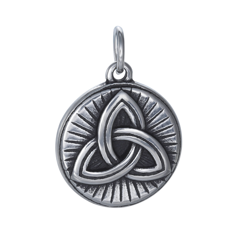 PandaHall 304 Stainless Steel Pendants, Flat Round with Knot, Antique Silver, 22x19x3mm, Hole: 5mm Stainless Steel Flat Round