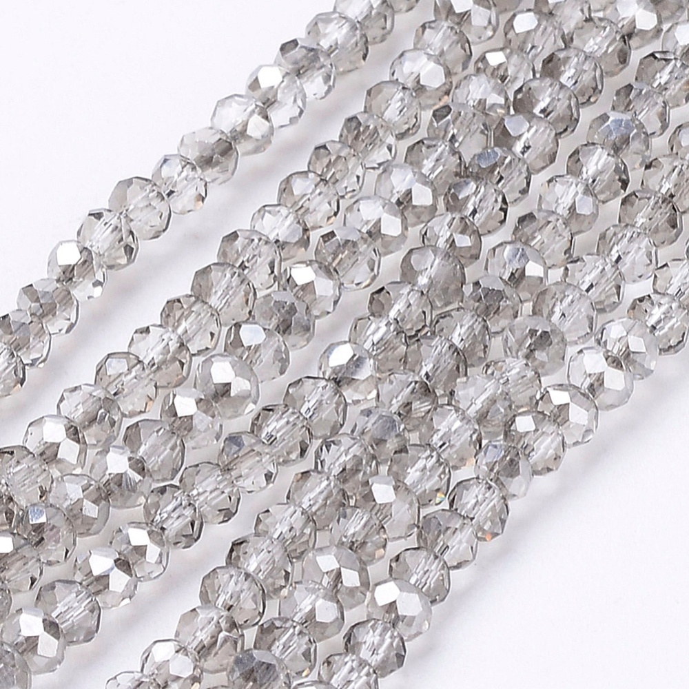 PandaHall Glass Beads Strands, Faceted, Rondelle, Gray, 3x2mm, Hole: 0.5mm; about 197pcs/strand, 16.9" Glass Rondelle Gray