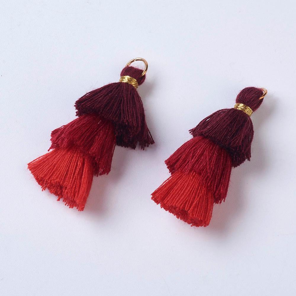 PandaHall Polyester Tassel Pendants, with Findings, Golden, FireBrick, 43~50x14~24mm, Hole: 5mm Polyester Red