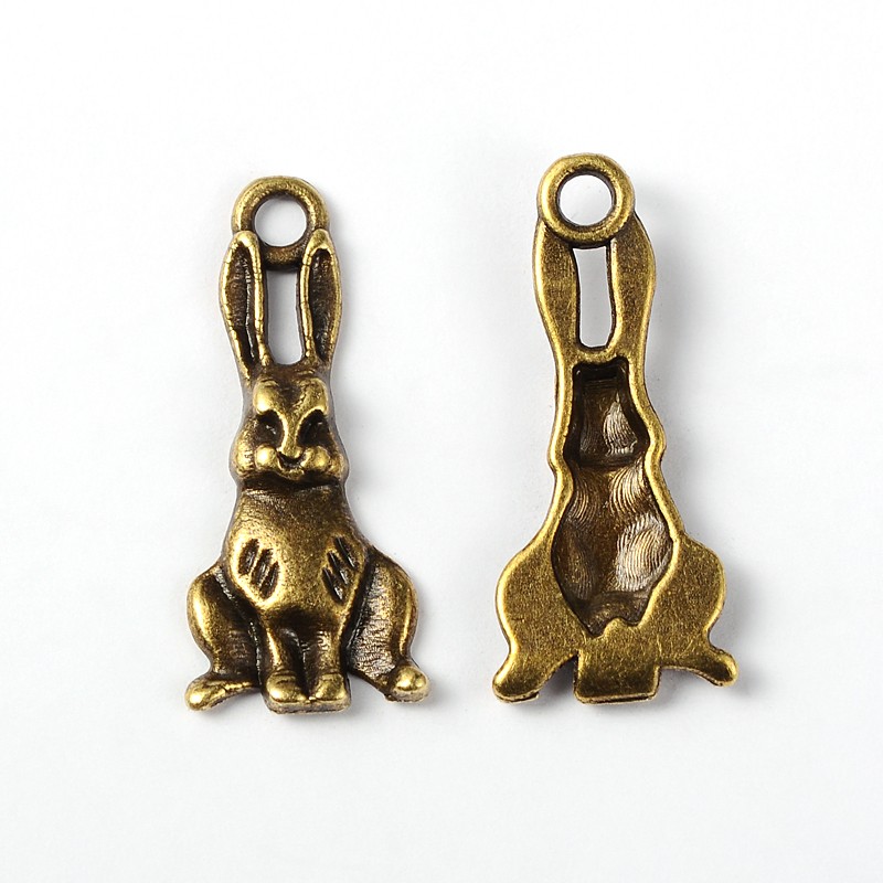 PandaHall Metal Alloy Pendants, Lead Free, Nickel Free and Cadmium Free, Antique Bronze, Easter Rabbit, 25x10x5mm, hole: 2mm Alloy Rabbit