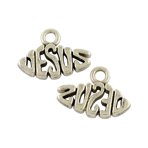 PandaHall Tibetan Style Alloy Name Jesus Pendants for Easter, Lead Free & Cadmium Free, Antique Silver, 11x15x2mm, Hole: 2mm Alloy Word