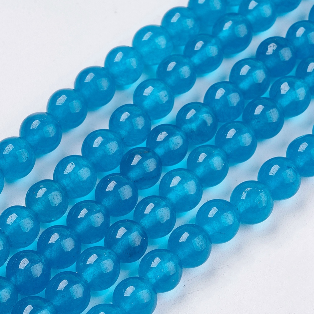 PandaHall Natural Jade Bead Strands, Dyed, Round, DarkTurquoise, 8mm, Hole: 1mm; about 48pcs/strand, 14.9" Other Jade Round Cyan