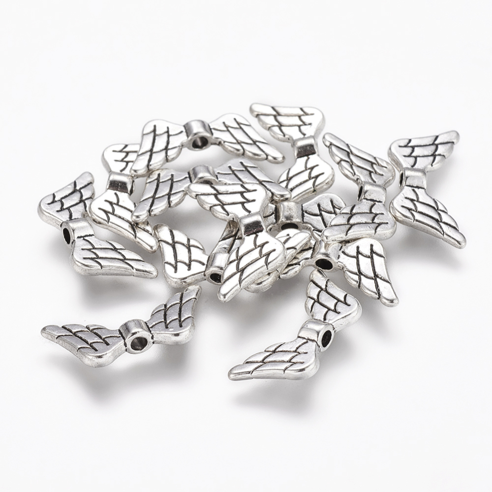 PandaHall Tibetan Style Alloy Beads, Wing, Lead Free, Antique Silver, 9x20x3mm, Hole: 2mm Alloy Wing