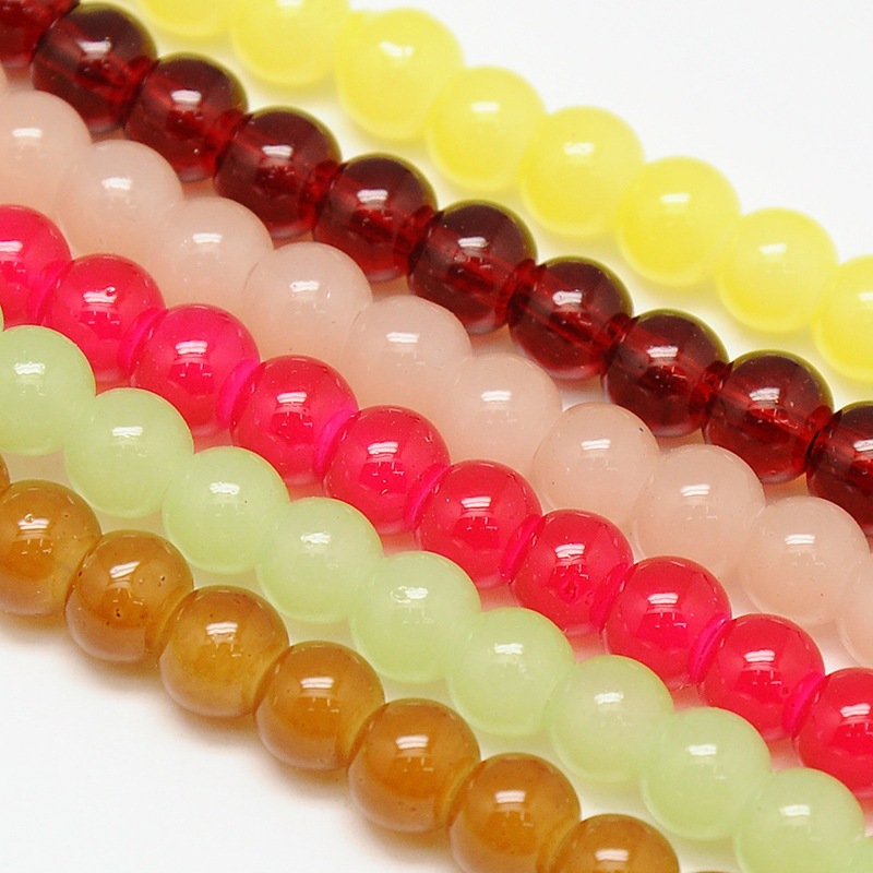 PandaHall Imitation Jade Glass Round Bead Strands, Dyed, Mixed Color, 6mm, Hole: 1mm; about 68pcs/strand, 15.7" Glass Round Multicolor
