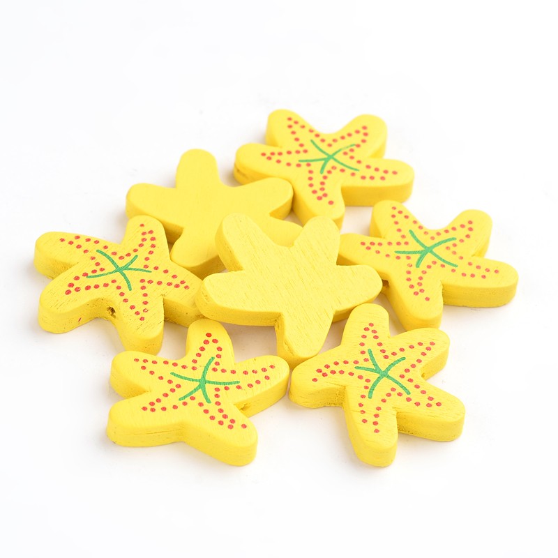 PandaHall Lovely Animal Wood Beads, Gifts Ideas For Children's Day, Starfish, Lead Free, Dyed, Yellow, Size: about 28mm wide, 30mm long...
