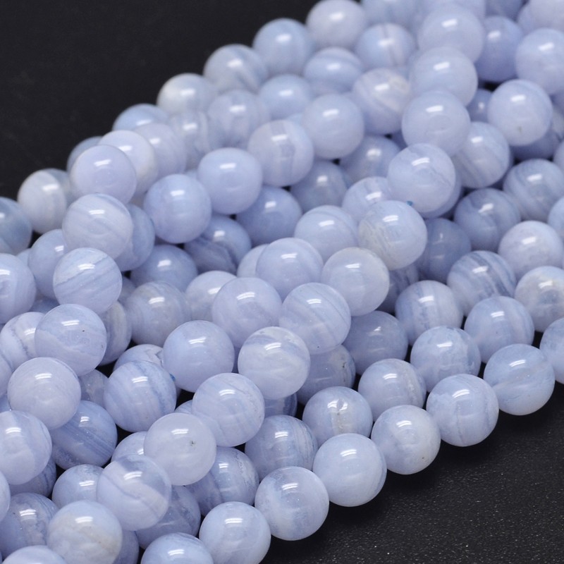 PandaHall Round Natural Blue Lace Agate Bead Strands, 8mm, Hole: 1mm about 50pcs/strand, 15.5" Blue Lace Agate Round