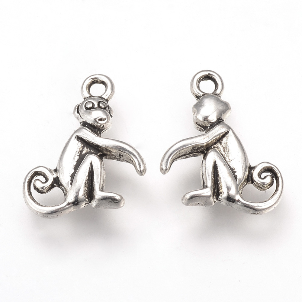 PandaHall Tibetan Style Alloy Pendants, Monkey, Lead Free & Cadmium Free, Antique Silver, 15.5x13x3mm, Hole: 1.5mm Alloy Monkey