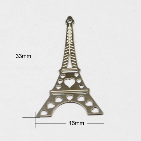 PandaHall 10PCS Eiffel Tower 202 Stainless Steel Pendants, Stainless Steel Color,33.00x16.00x0.20mm, Hole: 1.00mm Stainless Steel Building