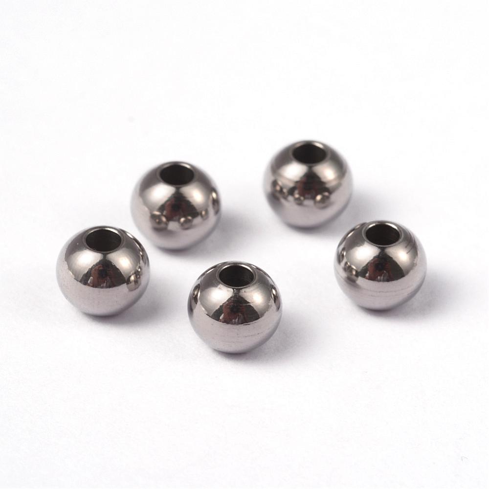 PandaHall Round 304 Stainless Steel Beads, Stainless Steel Color, 6x5mm, Hole: 2mm Stainless Steel Round