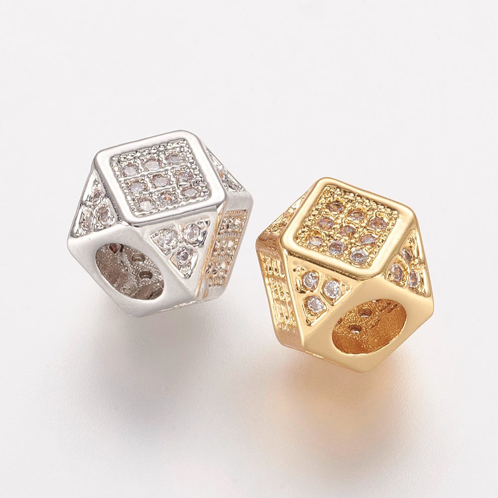 PandaHall Brass Micro Pave Cubic Zirconia Beads, Rhombus, Mixed Color, 7x7x7mm, Hole: 3.5mm Brass+Cubic Zirconia Rhombus Multicolor