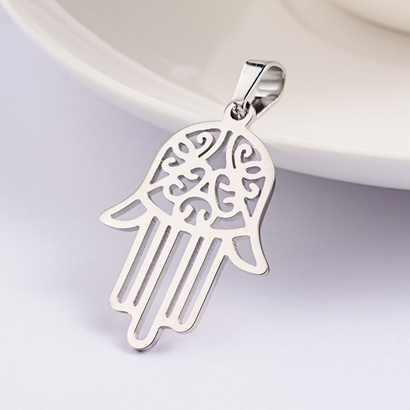 PandaHall Hamsa Hand/Hand of Fatima/Hand of Miriam 304 Stainless Steel Pendants, Stainless Steel Color, 30.5x21.5x1mm, Hole: 4x6mm Stainless...