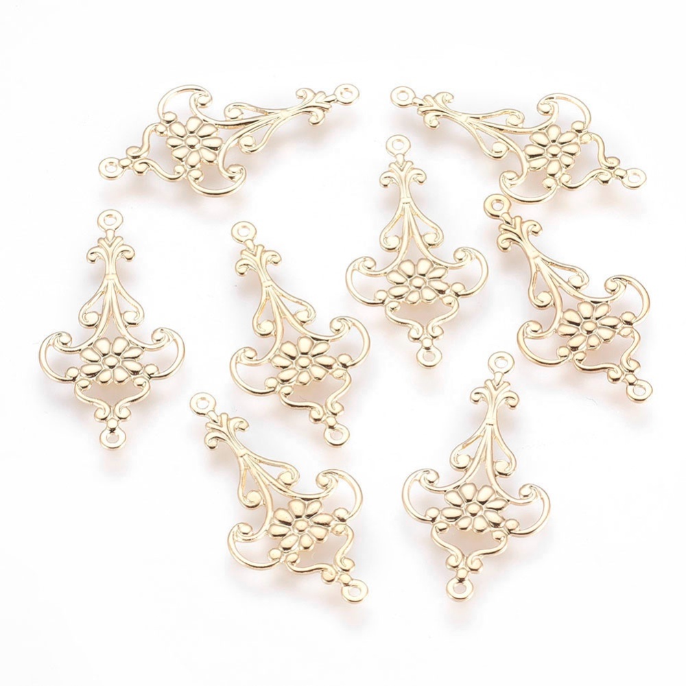 PandaHall Brass Links, Nickel Free, Flower, Real Gold Plated, 28.5x14.5x1mm, Hole: 1mm Brass Flower