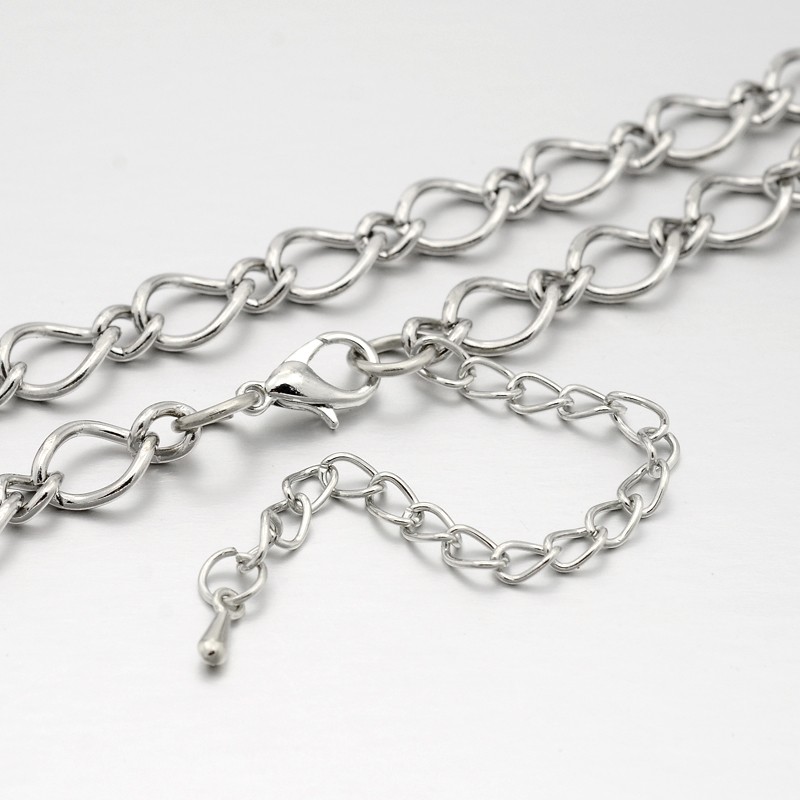 PandaHall Iron Figaro Chain Necklaces, with Alloy Lobster Claw Clasps and Iron End Chains, Platinum, 28.3" Iron