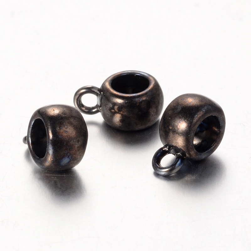 PandaHall Tibetan Style Hangers, Bail Beads, Lead Free and Cadmium Free, Barrel, Gunmetal, about 11.5mm long, 8mm wide, 5.5mm thick, 4.8mm...