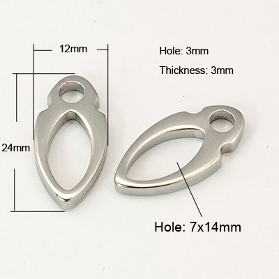 PandaHall 304 Stainless Steel Pendants, Drop, 24x12x3mm, Hole: 3mm Stainless Steel Drop