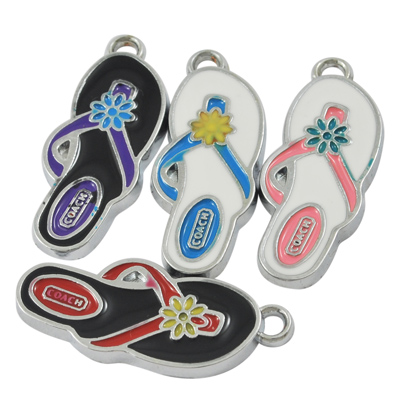 PandaHall Alloy Enamel Pandents, Lead Free and Cadmium Free, Slipper, Platinum, Mixed Color, about 29mm long, 12mm wide, 2.5mm thick, hole...