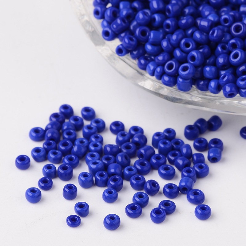 PandaHall 8/0 Opaque Colours Round Glass Seed Beads, Blue, Size: about 3mm in diameter, hole:1mm, about 1101pcs/50g Glass Blue