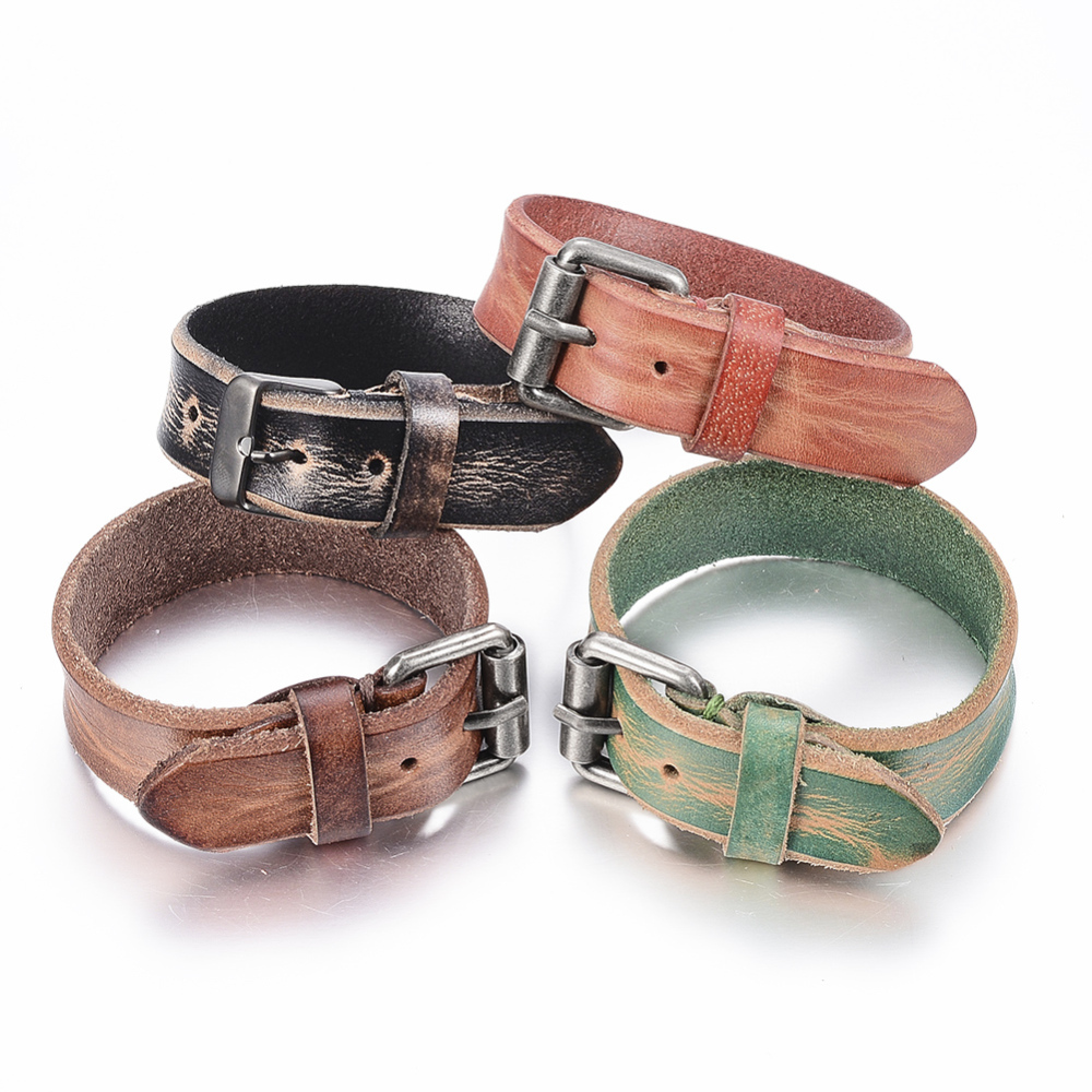 PandaHall Vegetable-Tanned leather Cord Bracelets, with Iron Clasp, Mixed Color, 10-1/4"(260mm) Leather Multicolor