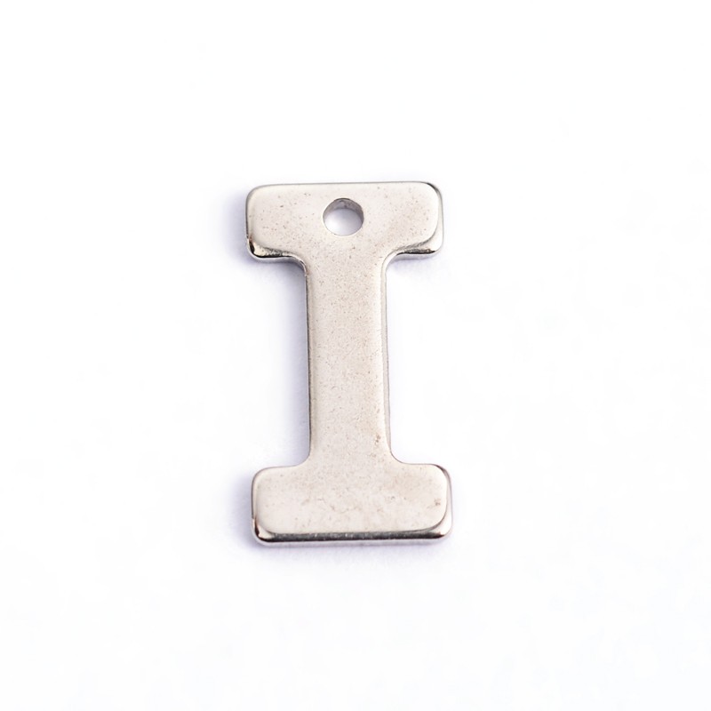 PandaHall 304 Stainless Steel Letter Charms, Letter.I, 11x5.5x0.5mm, Hole: 1mm Stainless Steel Alphabet