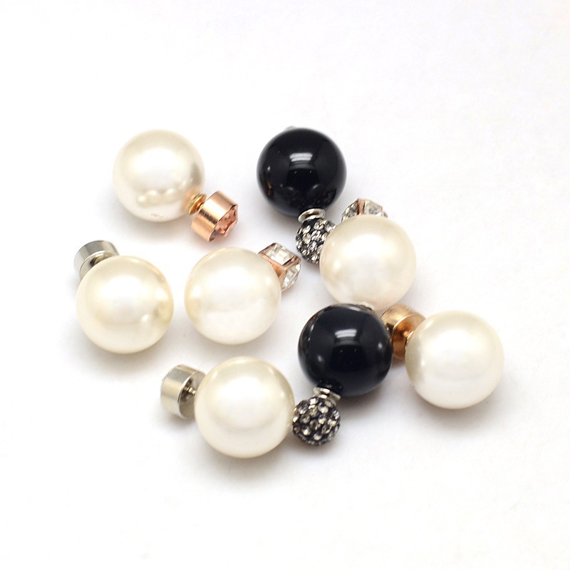 PandaHall Mixed Style CCB Plastic and ABS Plastic Imitation Pearl Double Faced Ball Ear Studs, with Alloy Polymer Clay Rhinestone and Steel...