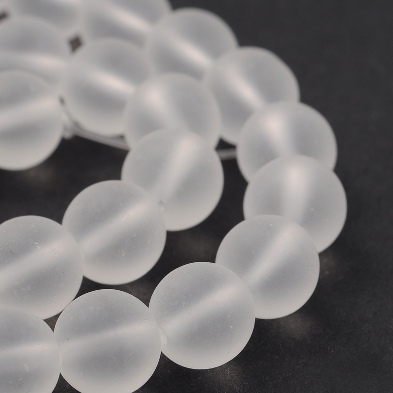 PandaHall Frosted Glass Round Bead Strands, WhiteSmoke, 8mm, Hole: 1mm; about 40pcs/strand, 12.5" Glass Round White