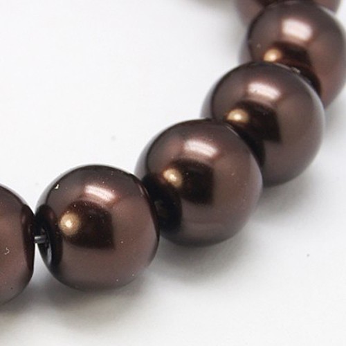 PandaHall Glass Imitation Pearl Round Loose Beads For Jewelry Necklace Craft Making, SaddleBrown, 6mm, Hole: 1mm, about 140pcs/strand Round...