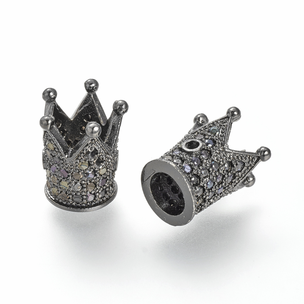 PandaHall Brass Micro Pave Cubic Zirconia Bead, Crown, Gunmetal, 12x10mm, Hole: 1~5mm Brass+Cubic Zirconia Crown