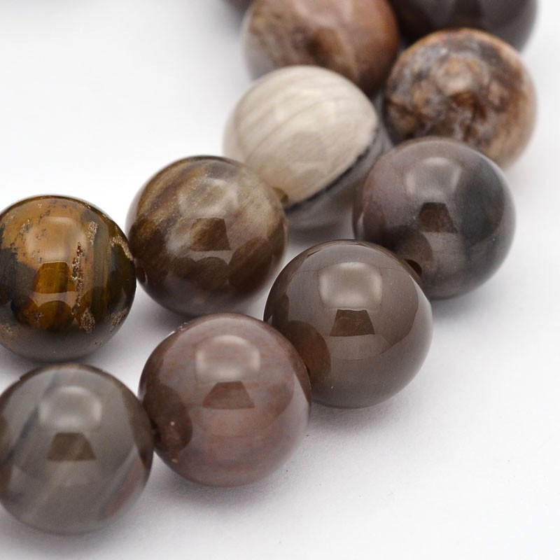 PandaHall Natural Petrified Wood Round Beads Strands, 8mm, Hole: 1mm; about 50pcs/strand, 15.7" Petrified Wood Round
