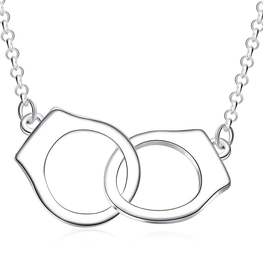 PandaHall Hot Style Silver Plated Brass Cable Chain Handcuff Pendant Necklace, 18" Brass Silver