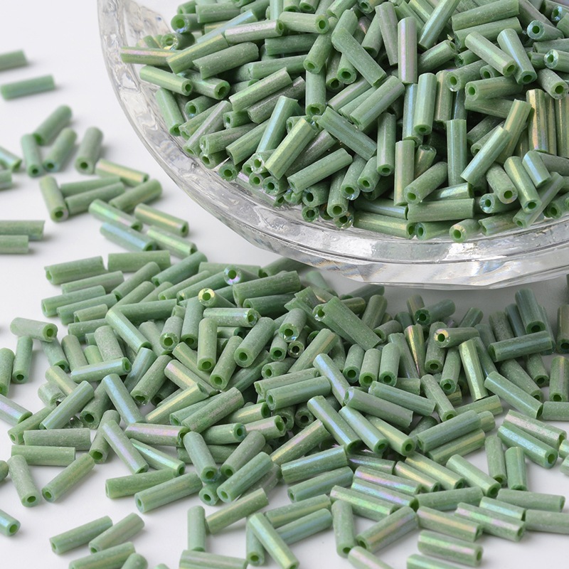 PandaHall Tube Opaque Colours Rainbow Plated Round Hole Glass Bugle Beads, DarkSeaGreen, 6~7x1.5~2mm, Hole: 0.5mm; about 12500pcs/450g Glass...