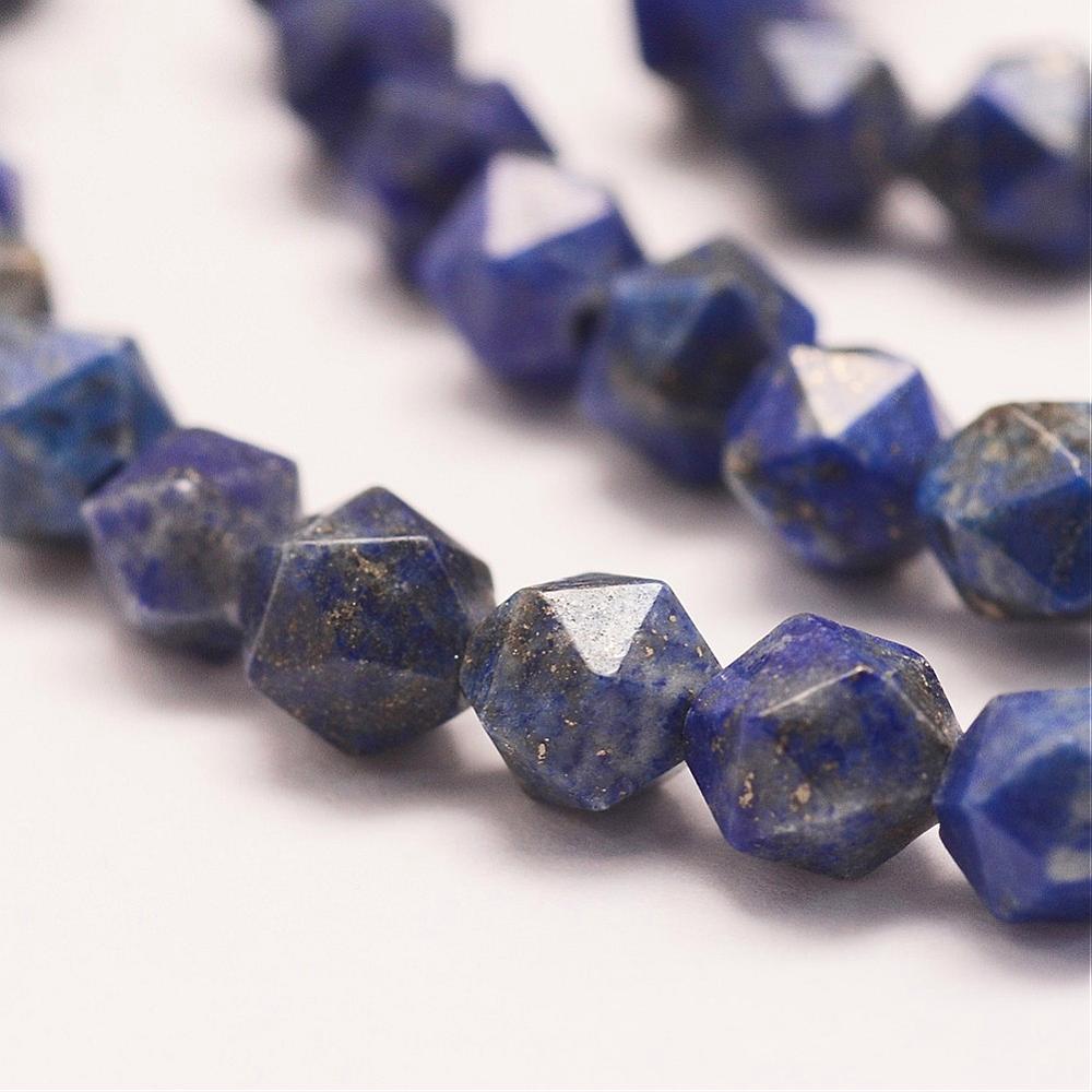 PandaHall Natural Lapis Lazuli Beads Strands, Polygon, Faceted, 5.5~6mm, Hole: 1mm; about 69pcs/strand, 15.16''(38.5cm) Lapis Lazuli Polygon