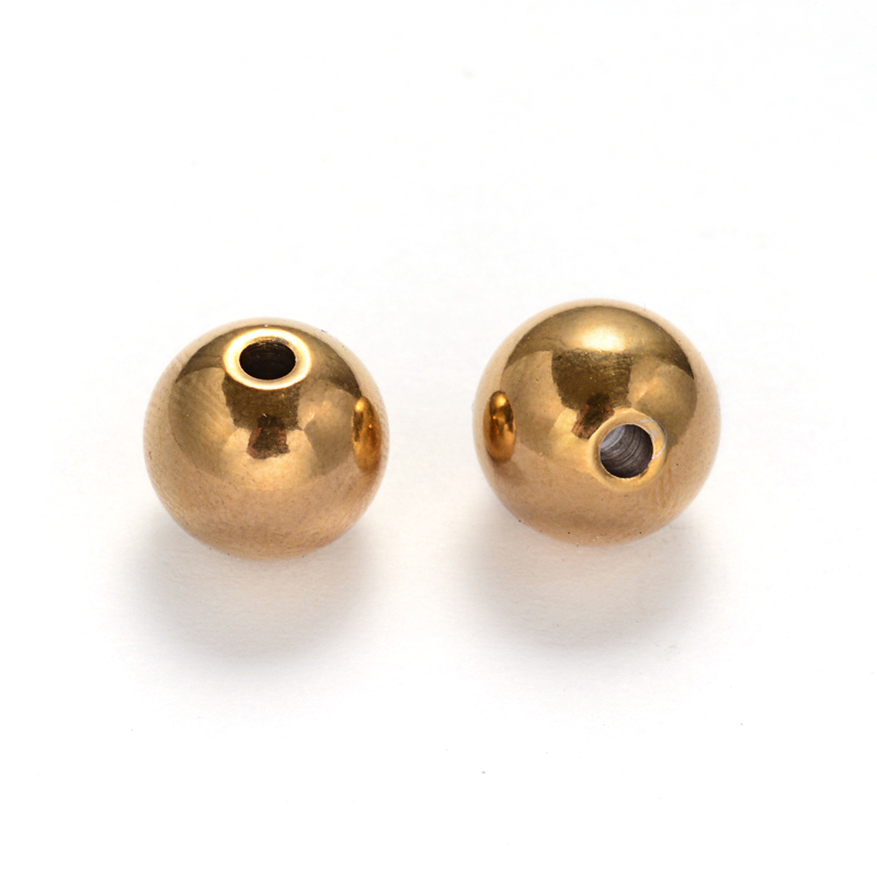 PandaHall 304 Stainless Steel Round Beads, Golden, 10mm, Hole: 2mm Stainless Steel Round