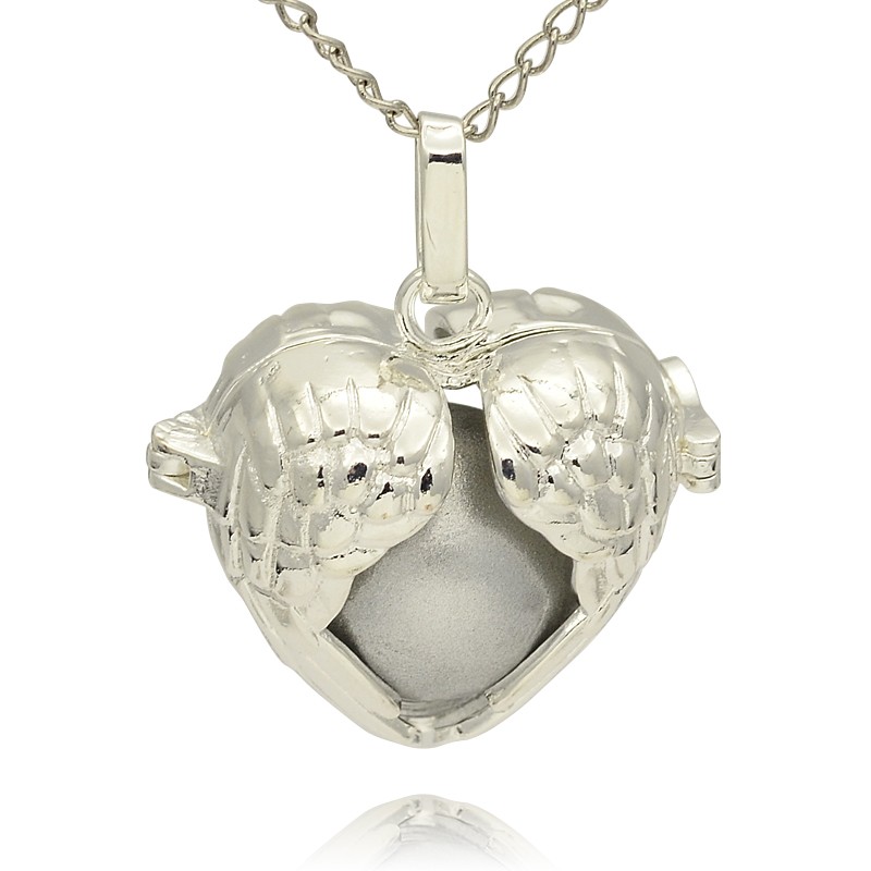PandaHall Silver Tone Brass Hollow Heart Cage Pendants, with No Hole Spray Painted Brass Ball Beads, Silver, 28x30x16mm, Hole: 3x8mm Brass...
