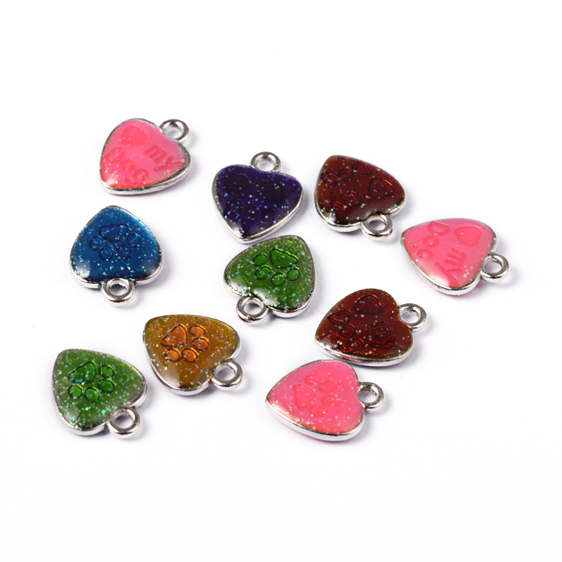 PandaHall Mixed Enamel Alloy Charms, Heart with Foot Print and Word, Platinum Metal Color, 15x12x3mm, Hole: 2mm Alloy+Enamel Heart...