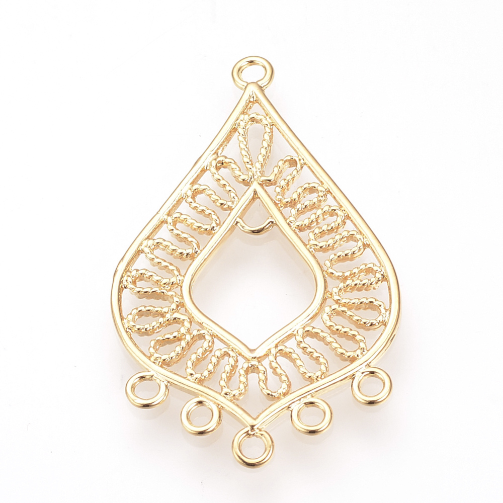 PandaHall Brass Chandelier Component Links, Real Gold Plated, Drop, 35.5x22x1mm, Hole: 1.5mm Brass Drop