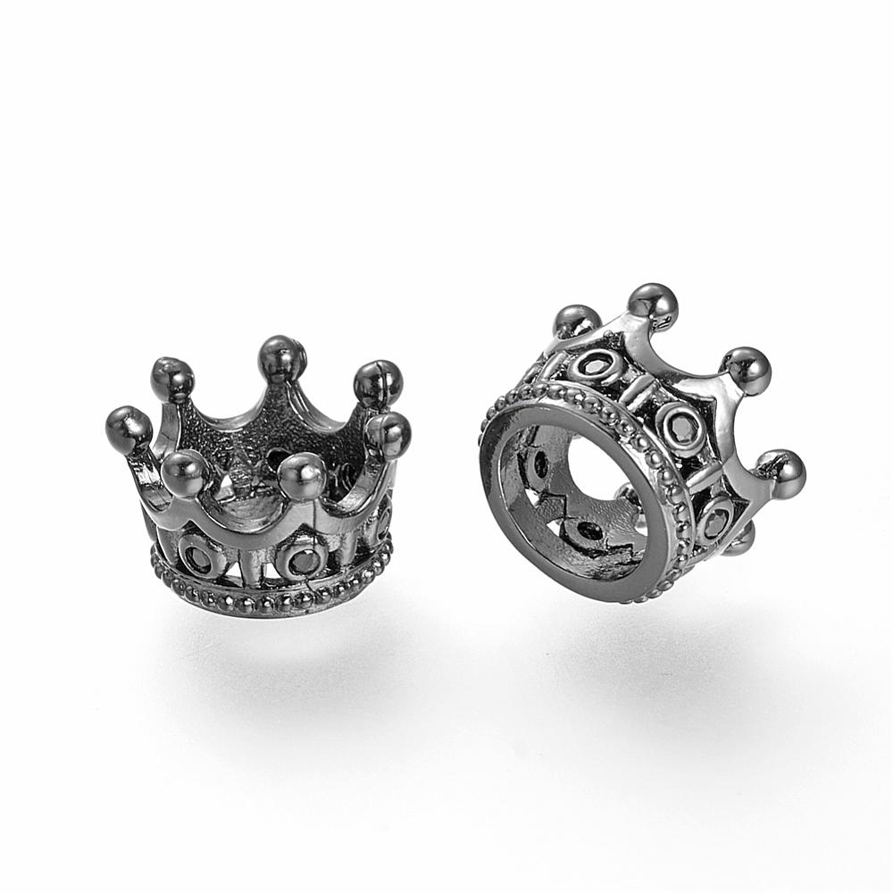 PandaHall Brass Micro Pave Cubic Zirconia Beads, Crown, Gunmetal, 11x7mm, Hole: 6mm Brass+Cubic Zirconia Crown