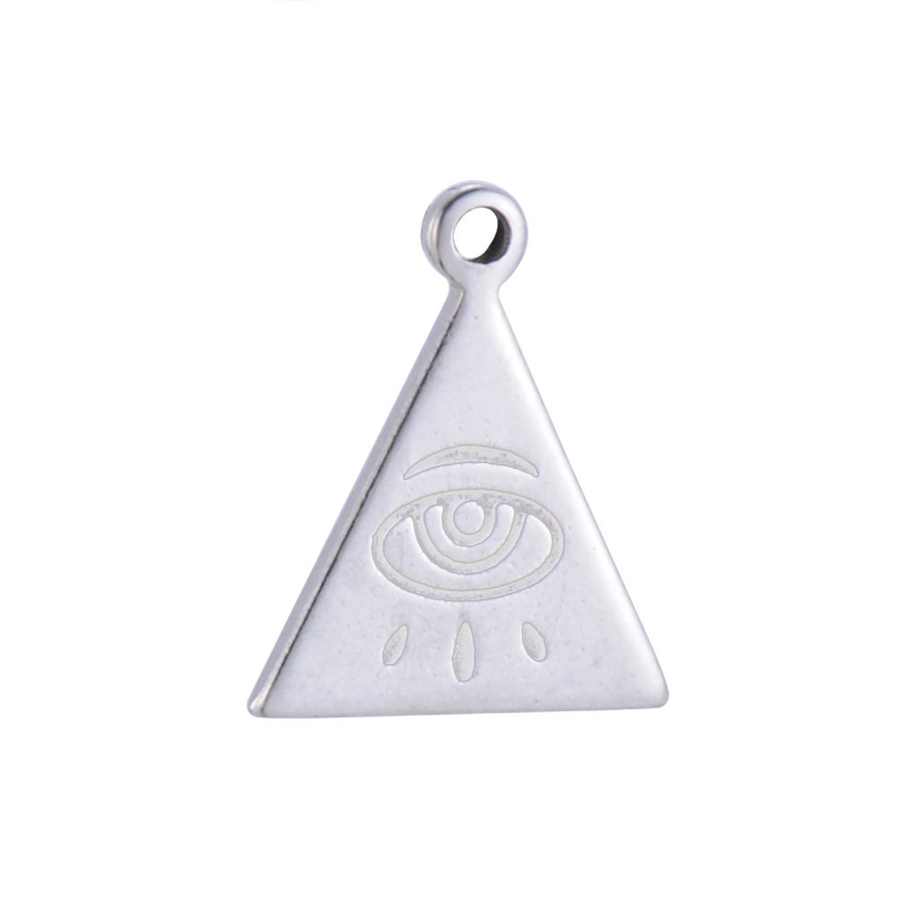 PandaHall 304 Stainless Steel Charms, Triangle with Eye, Stainless Steel Color, 15x12.5x1mm, Hole: 1mm Stainless Steel Triangle